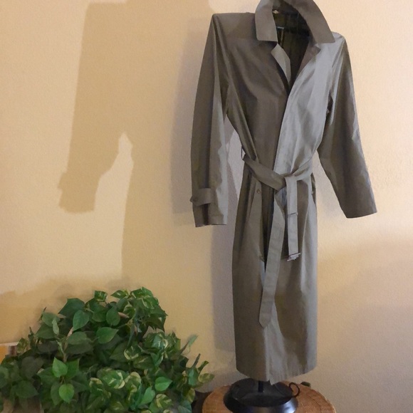 Vintage SANYO grayish green tailored cover button front Trench Coat 🧥 Size L - Picture 4 of 10